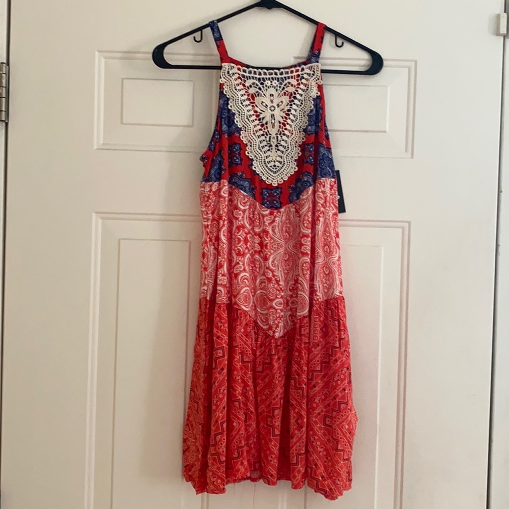 Girls size 10-12 (L) sundress. Red/white/blue.